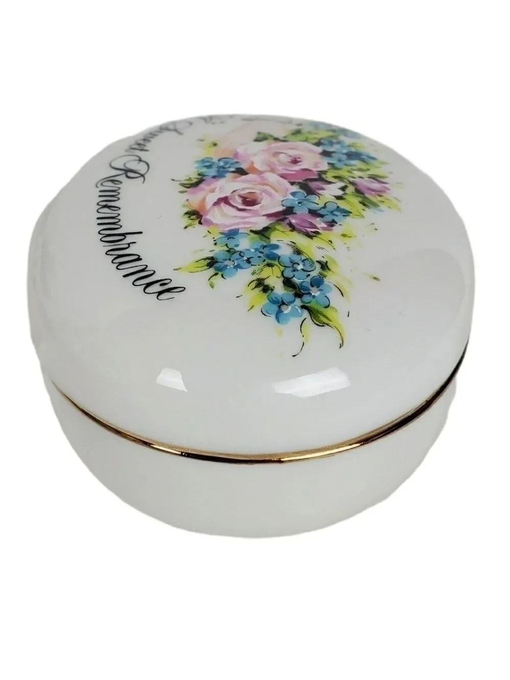Vtg floral Rose porcelain trinket box 22k gold